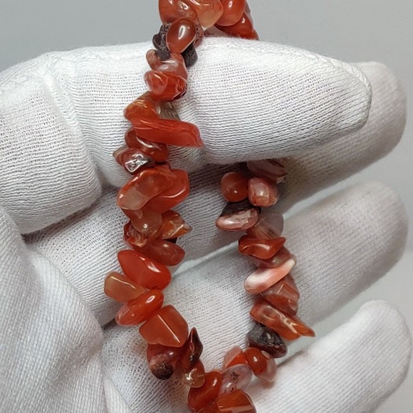 Carnelian Stretch Bracelet 5-8mm chip natural stone includes felt pouch-CB08 - Picture 8 of 10